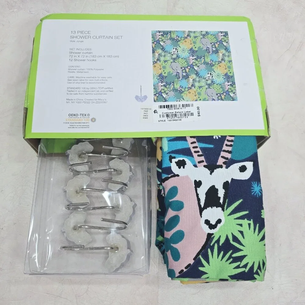 New‎ Charter Club Kids Green 13-Piece Jungle Shower Curtain, 72